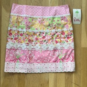 Lilly Pulitzer Vintage White Label multi-print mini skirt with white lace trim 4
